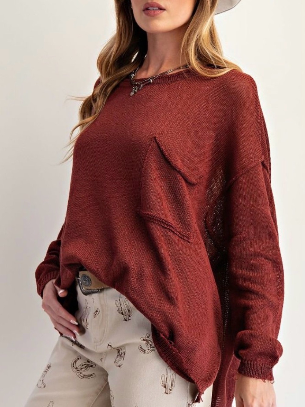 Oversized Open-Back Rust Knit Sweater - Unbranded - Picture 2 of 3